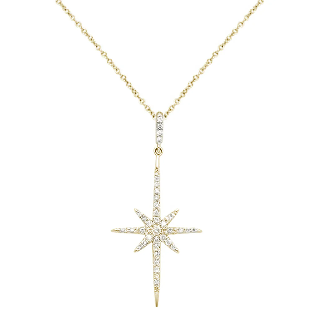 <span>DIAMOND CLOSEOUT! </span>.20cts 14kt Yellow Gold Round Starburst Diamond Pendant Necklace 18" Long - Image 2