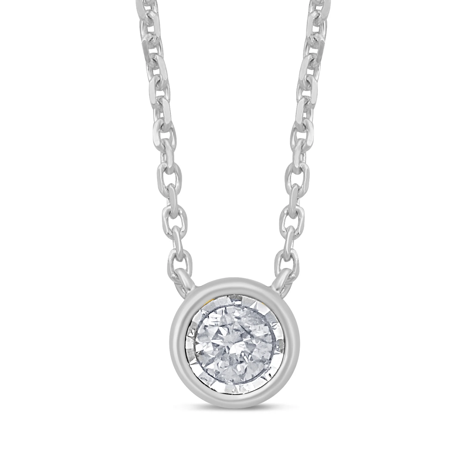 <span>DIAMOND CLOSEOUT! </span>.10ct 14k White Gold Diamond Round Solitaire Bezel Pendant Necklace 18"