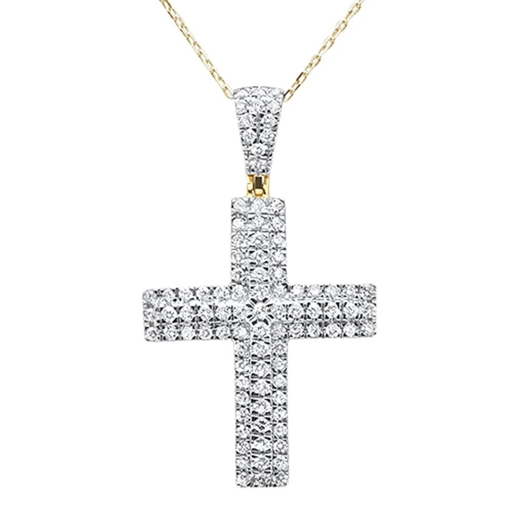 <span>DIAMOND CLOSEOUT! </span>.98ct 14k Yellow Gold Diamond Micro Pave Cross Pendant Necklace 18"