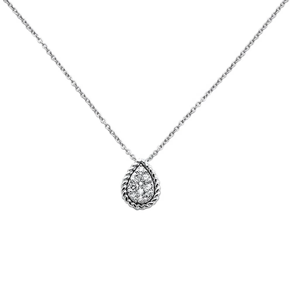 <span>DIAMOND CLOSEOUT! </span>.15ct 14k White Gold Diamond Pear Solitaire Pendant Necklace 18" Long