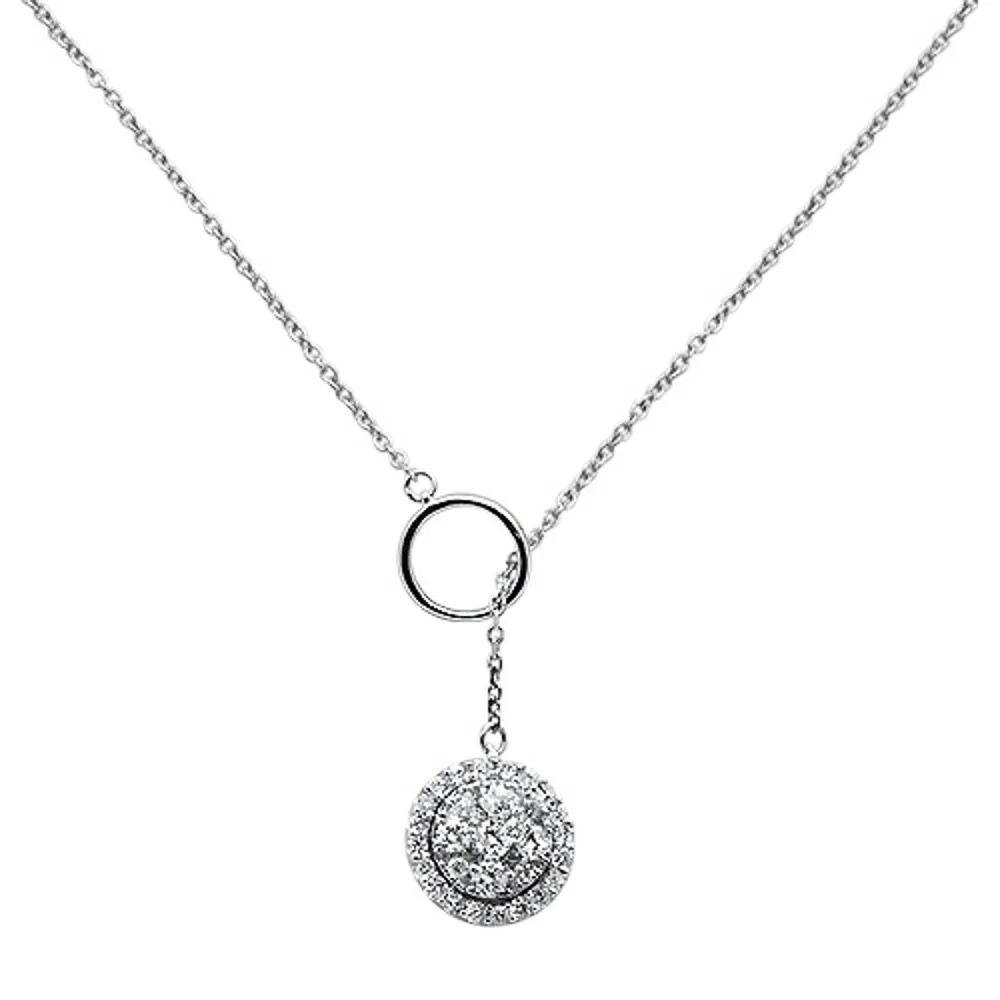 <span>DIAMOND CLOSEOUT! </span>.48ct 14k White Gold Chain Lariat Diamond Pendant Necklace 18" Long