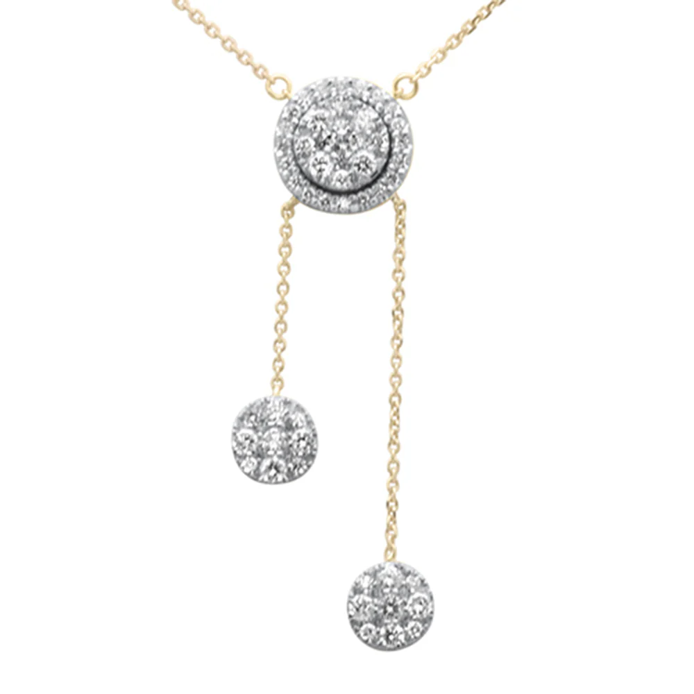 <span style="color:purple">SPECIAL!</span> 1.04ct G SI 14K Yellow Gold Diamond Round Halo & Dangling Pendant Necklace 16" + 2" EXT
