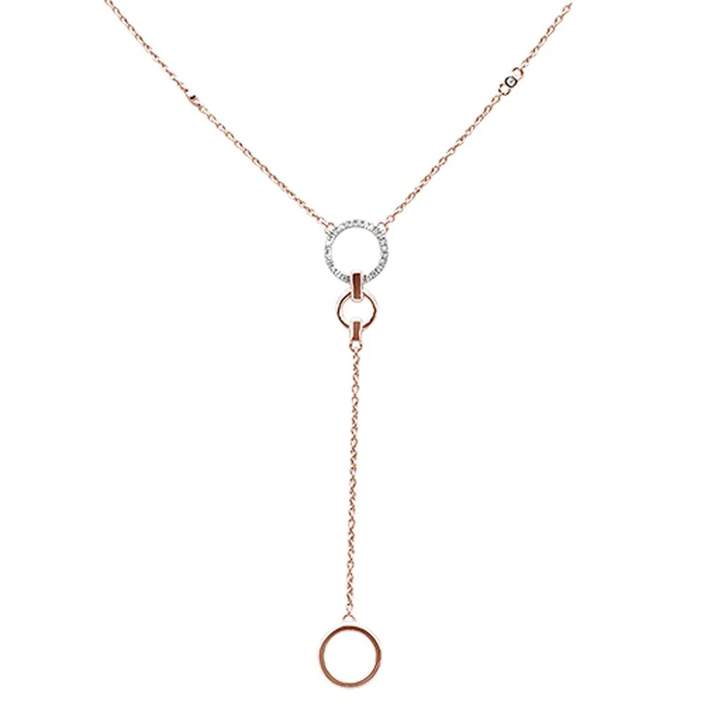 <span>DIAMOND CLOSEOUT! </span>.09ct 14kt Rose Gold Diamond Drop Circle Lariat Pendant Necklace 18"+2" Ext