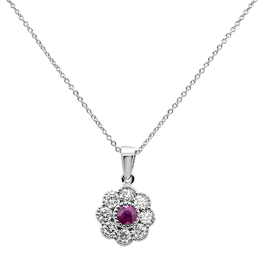 <span>GEMSTONE CLOSEOUT! </span> 1.06ct 10k White Gold Ruby & Diamond Flower Pendant Necklace 18"