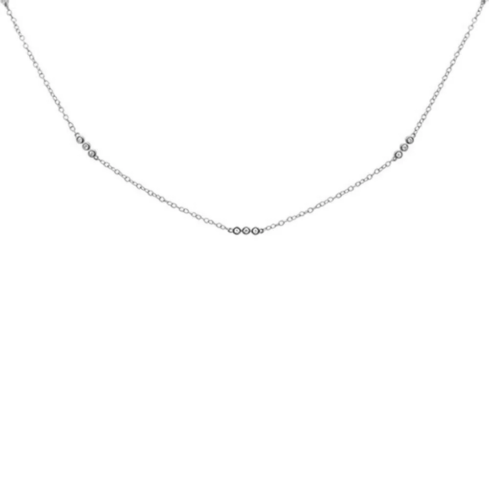 <span>DIAMOND CLOSEOUT! </span> .19ct 14k White Gold Diamond 3 Bezel Station Necklace 18" Long
