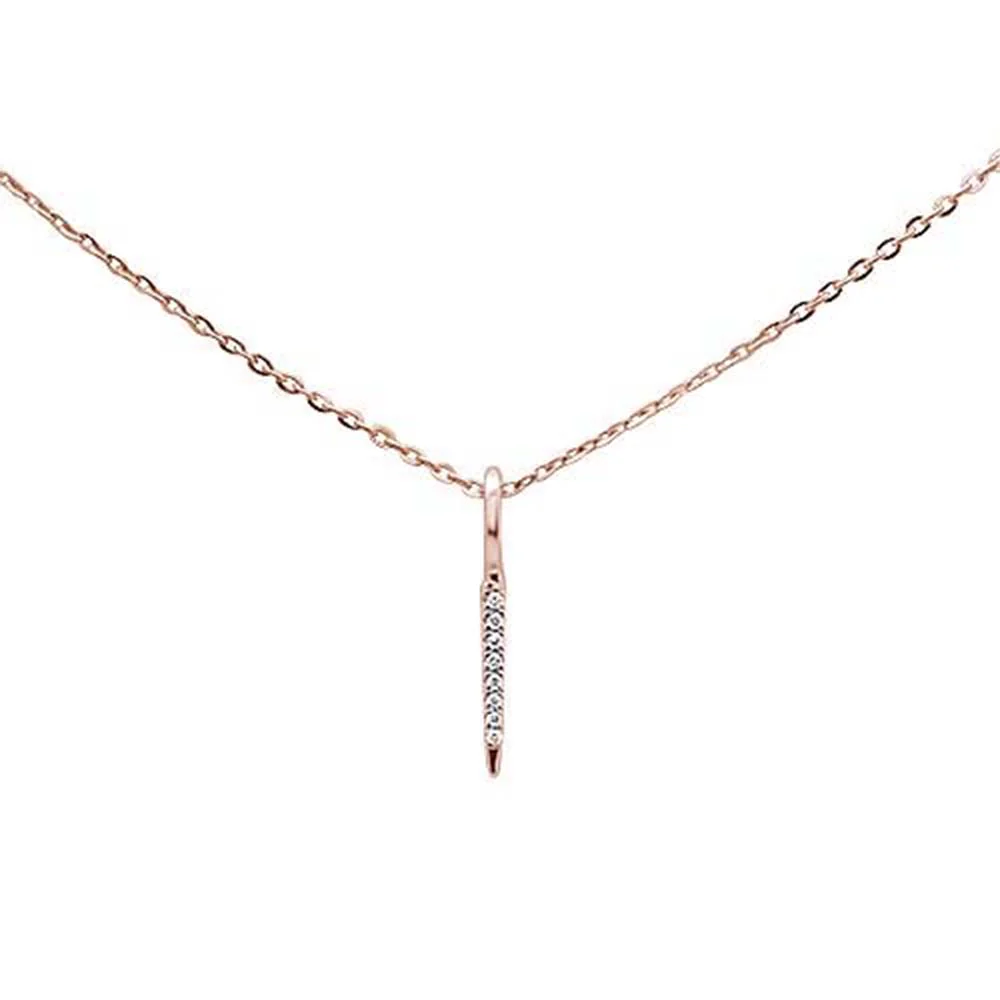 <span>DIAMOND CLOSEOUT! </span>.02ct 14kt Rose Gold Trendy Diamond Vertical Drop Pendant Necklace 16"+2"