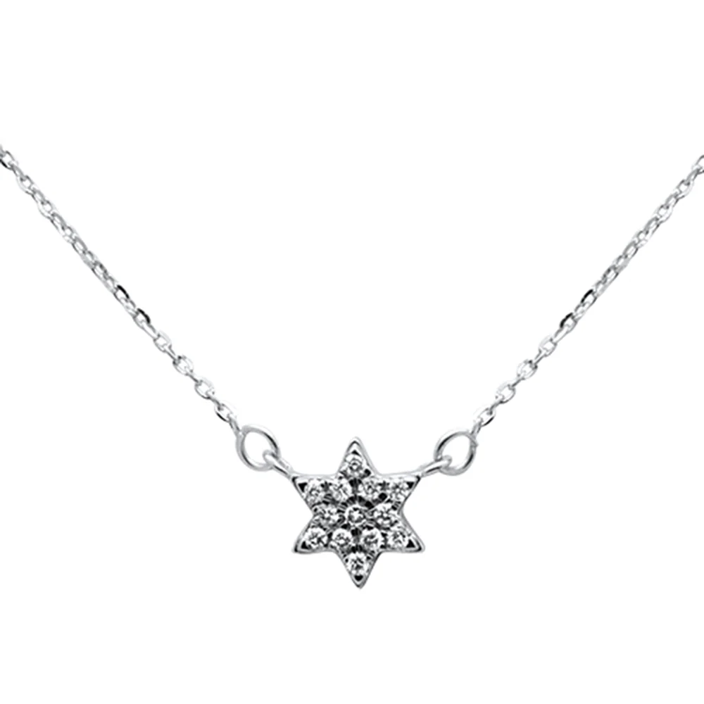 <span>DIAMOND CLOSEOUT! </span>.10ct 14kt White Gold Star Diamond Pendant Necklace 16"+ 2" Ext