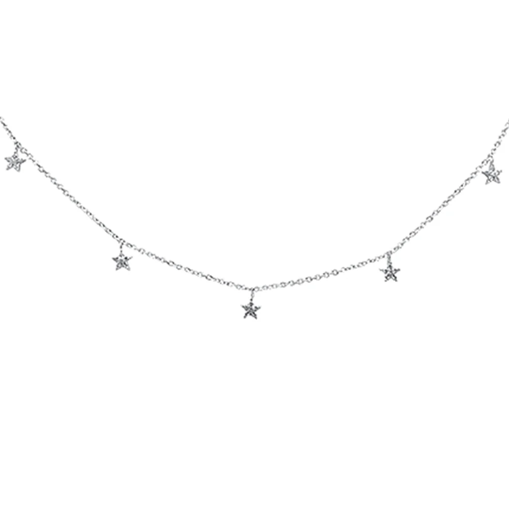 <span>DIAMOND CLOSEOUT! </span>.08ct 14K White Gold Diamond Dangling Stars Necklace 16" + 2" Ext