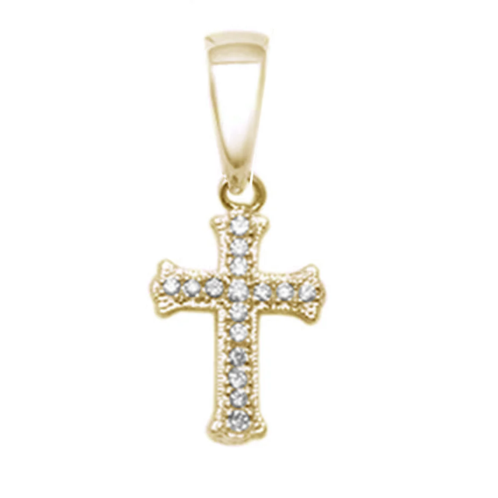 <span>DIAMOND CLOSEOUT! </span>.09ct 10kt Yellow Gold Round Diamond Cross Charm Pendant