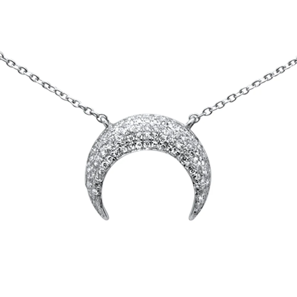<span>DIAMOND CLOSEOUT! </span>.26ct G SI 14K White Gold Diamond Trendy Half Moon Pendant Necklace 16+2" Ext.