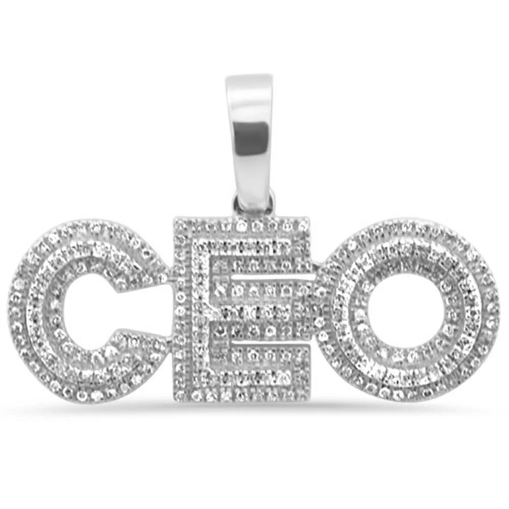 <span>DIAMOND CLOSEOUT! </span> .34ct G SI 10K White Gold Diamond Hip Hop Iced out "CEO" Charm Pendant