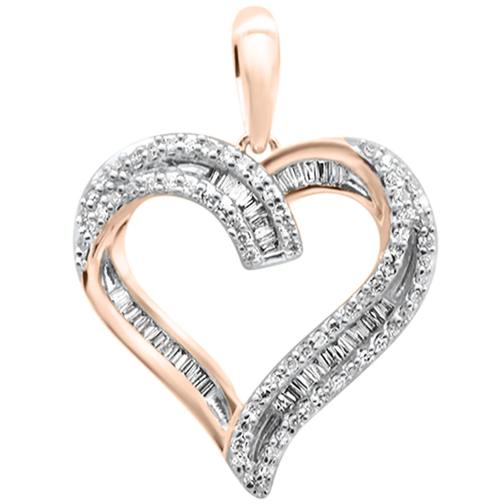 <span>DIAMOND CLOSEOUT! </span> .27ct G SI 14K Rose Gold Diamond Heart Shaped Round & Baguette Pendant