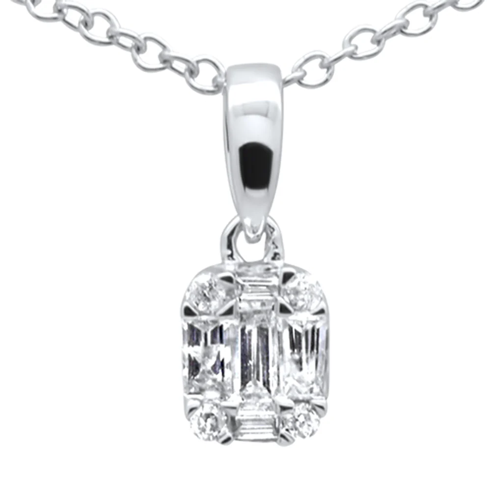 <span>DIAMOND CLOSEOUT! </span>.15ct G SI 14K White Gold Diamond Round & Baguette Pendant Necklace 18" Long