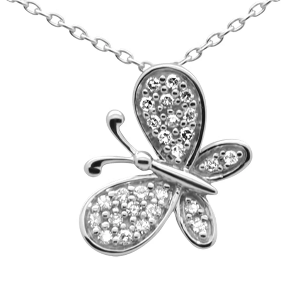 <span>DIAMOND CLOSEOUT! </span>.13ct G SI 14K White Gold Diamond Butterfly Pendant Necklace