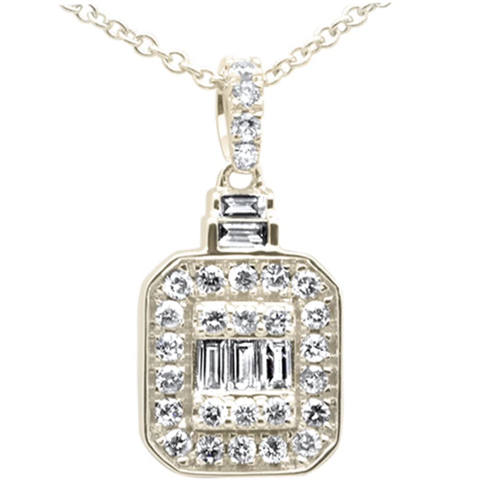 <span>DIAMOND CLOSEOUT! </span>.35ct G SI 14K Yellow Gold Round & Baguette Diamond Pendant Necklace 18"