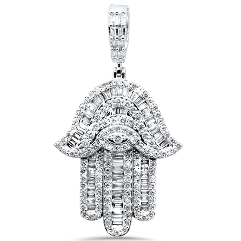 <span>DIAMOND CLOSEOUT! </span>1.77ct G SI 14K White Gold Round & Baguette Diamond Hamsa Pendant