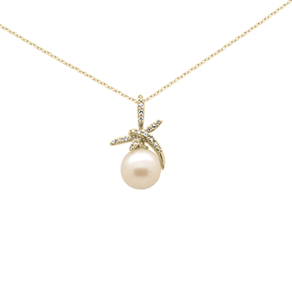 <span style="color:purple">SPECIAL!</span> .12ct G SI 14K Yellow Gold Diamond Pearl Heart Pendant Necklace