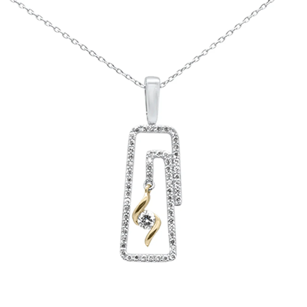 <span>DIAMOND CLOSEOUT! </span>.33ct G SI 14K Two Tone Gold Diamond Rectangle Swirl Dancing Diamond Pendant Neklace