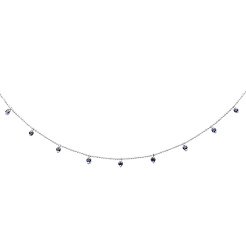 <span>GEMSTONE CLOSEOUT! </span>1.08ct G SI 14K White Gold Blue Sapphire Bead Style Chain Pendant Necklace
