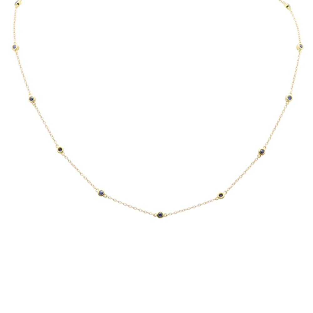 <span>DIAMOND CLOSEOUT! </span> .60ct G SI 14K Yellow Gold Blue Sapphire Gemstones Pendant Necklace 16+2" Ext Long