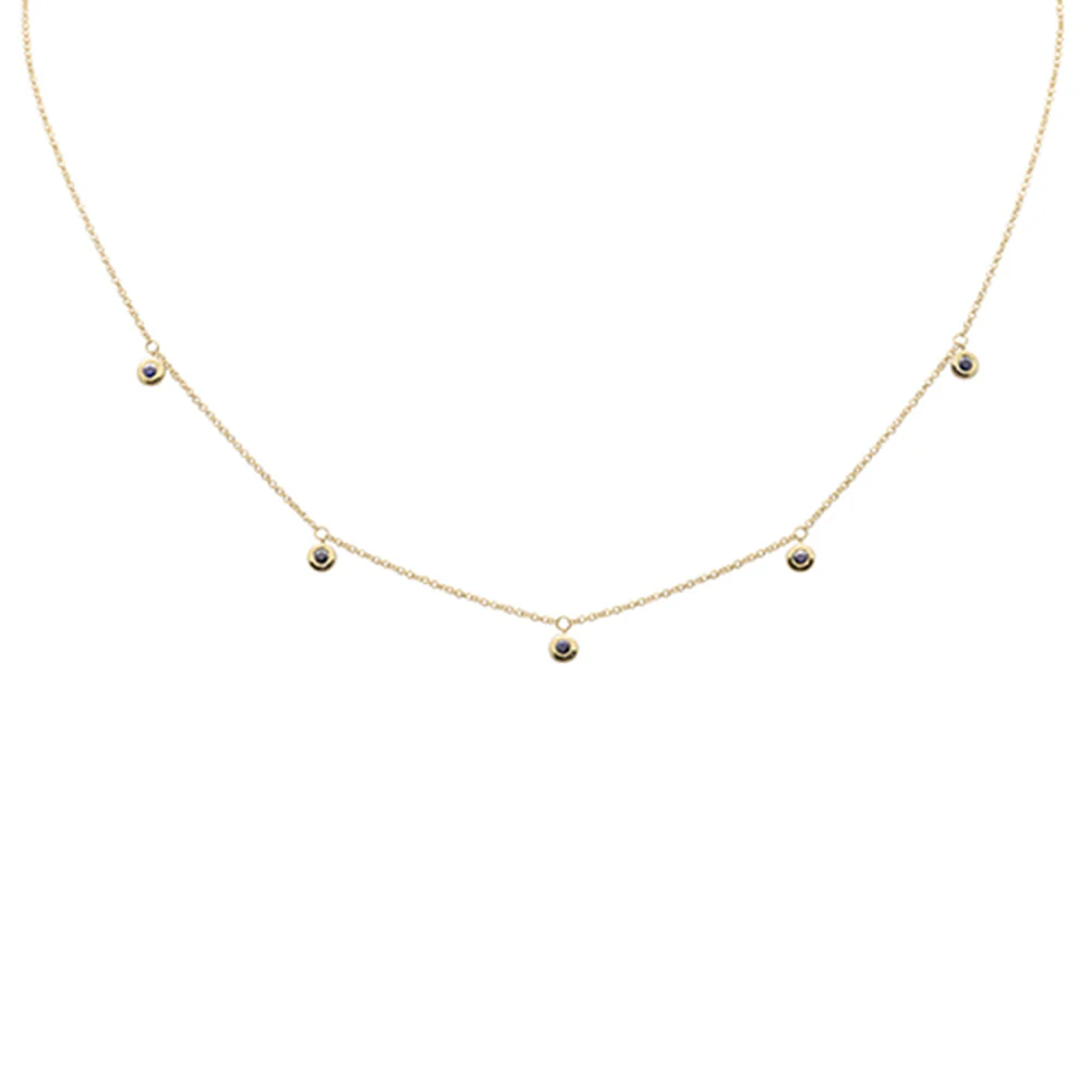 <span>DIAMOND CLOSEOUT! </span> .33ct G SI 14K Yellow Gold Blue Sapphire Gemstone Dangling Pendant Necklace 18" Long