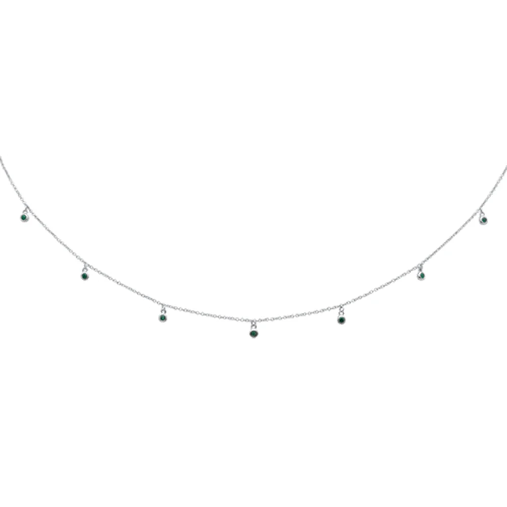 <span>DIAMOND CLOSEOUT! </span> .25cts G SI 14K White Gold Emerald Gemstone By the Yard Pendant Necklace 18"