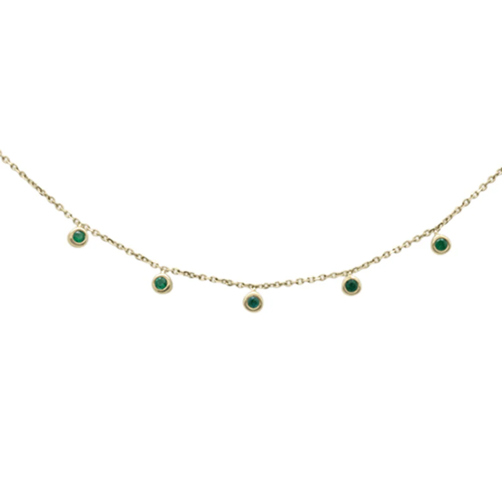 <span>DIAMOND CLOSEOUT! </span> .14cts G SI 14K Yellow Gold Emerald Gemstone By the Yard Pendant Necklace 18" Chain