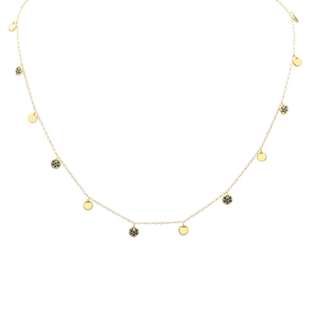 <span>DIAMOND CLOSEOUT! </span> .27ct G SI 14K Yellow Gold Blue Sapphire Gemstone Dangling Pendant Necklace 16" +2" EXT