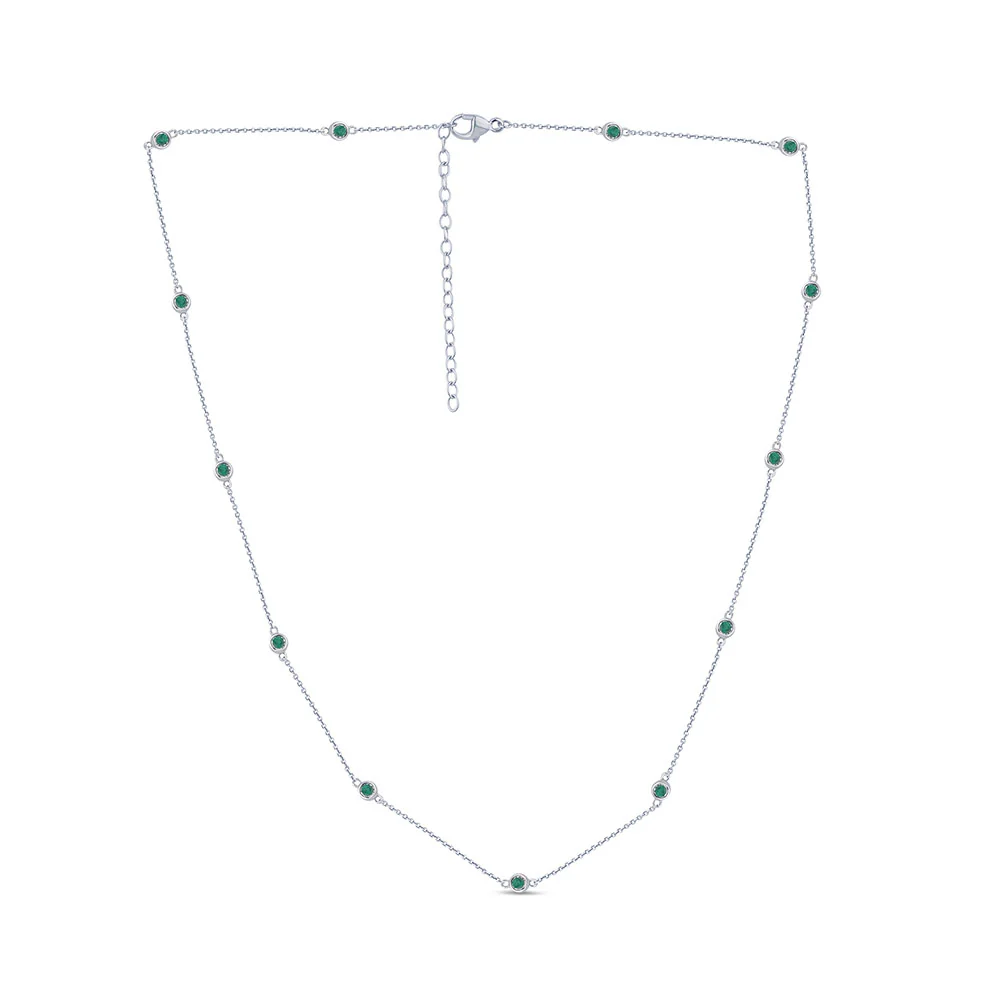 <span>DIAMOND CLOSEOUT! </span>.43cts G SI 14K White Gold Emerald Gemstone By the Yard Chain Pendant Necklace 18"