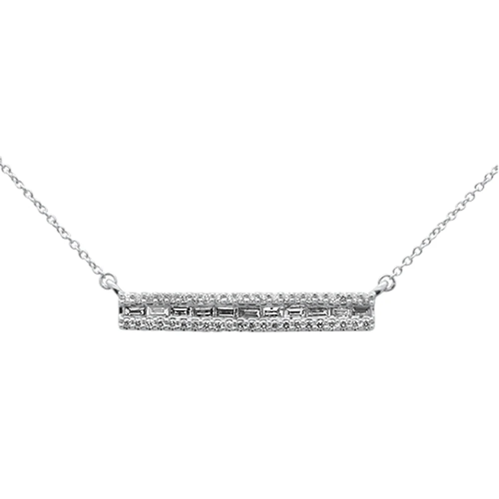 <span style="color:purple">SPECIAL!</span>.40ct G SI 14K White Gold Diamond Round & Baguette Bar Pendant Necklace 18" Long