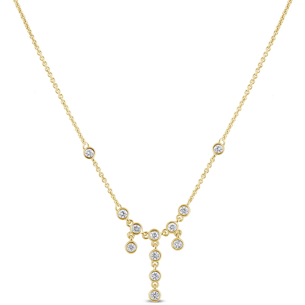 <span style="color:purple">SPECIAL!</span> .52ct G SI 14K Yellow Gold Round Diamond Drop Dangle Pendant Necklace 16+2"