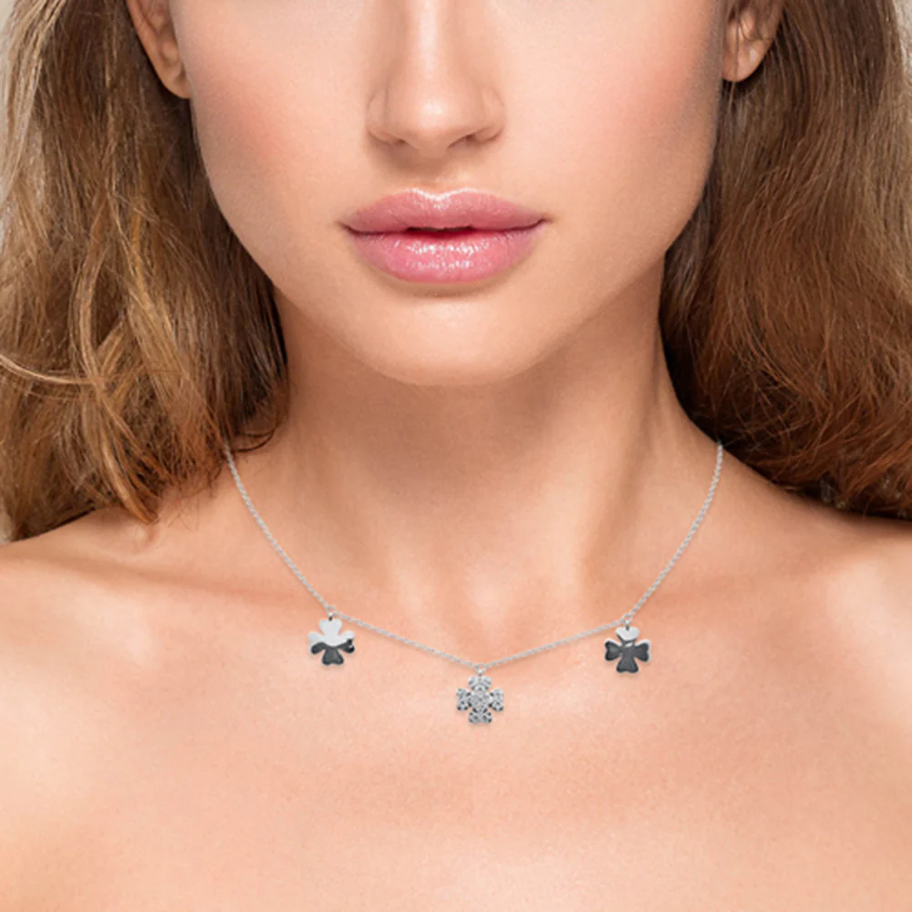 <span style="color:purple">SPECIAL!</span> .21ct G SI 14K White Gold Diamond Clover Style Pendant Necklace 16+2" Ext - Image 2