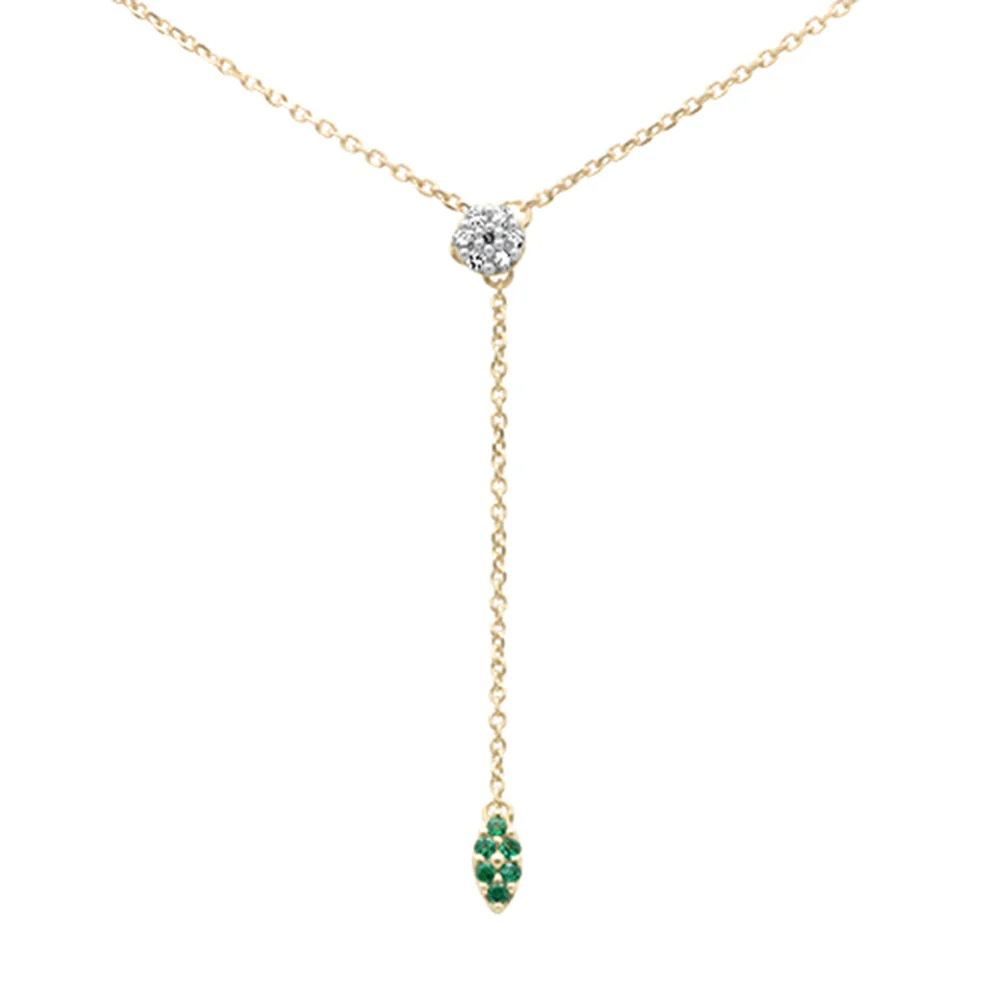 <span>DIAMOND CLOSEOUT! </span> .11ct G SI 14K Yellow Gold Diamond & Emerald Gemstone Lariat Pendant Necklace 18" Long