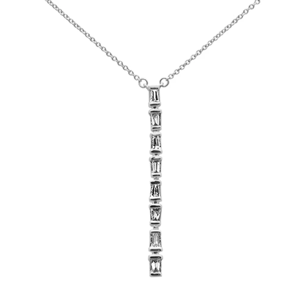 <span style="color:purple">SPECIAL!</span> .28ct G SI 14K White Gold Baguette Diamond Drop Line Pendant Necklace 18" Long