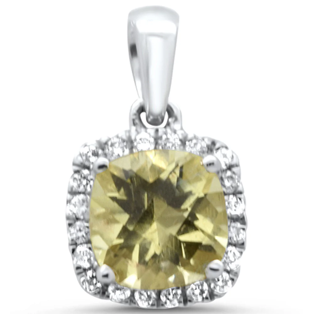 <span>GEMSTONE  CLOSEOUT! </span>0.99ct G SI 14K White Gold Diamond & Cushion Lemon Topaz Gemstone Pendant