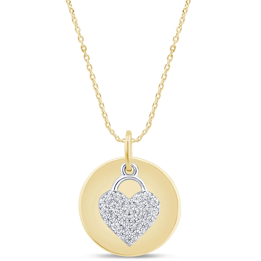 <span style="color:purple">SPECIAL!</span> .21ct G SI 14K Two Tone Diamond Round & Heart Shaped Pendant Necklace 18" Long