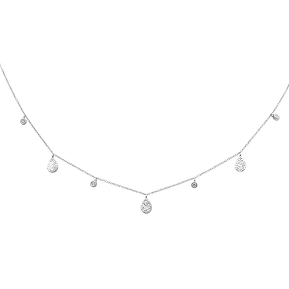 <span>DIAMOND CLOSEOUT! </span> .42ct G SI 14K White Gold Diamond Pear & Round Shaped Drop Pendant Necklace 16+2" Ext Long Chain