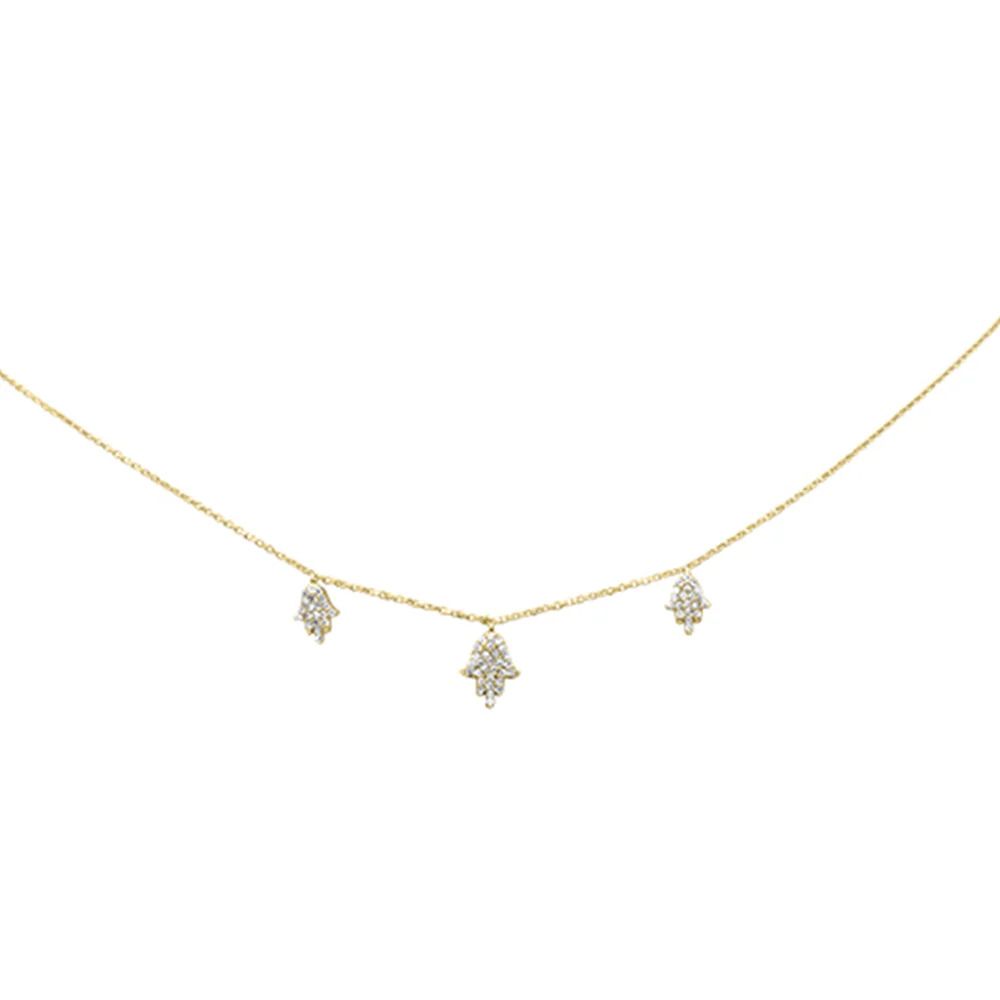 <span style="color:purple">SPECIAL!</span> .30ct G SI 14K Yellow Gold Diamond Hamsa Pendant Necklace 16" + 2" Long