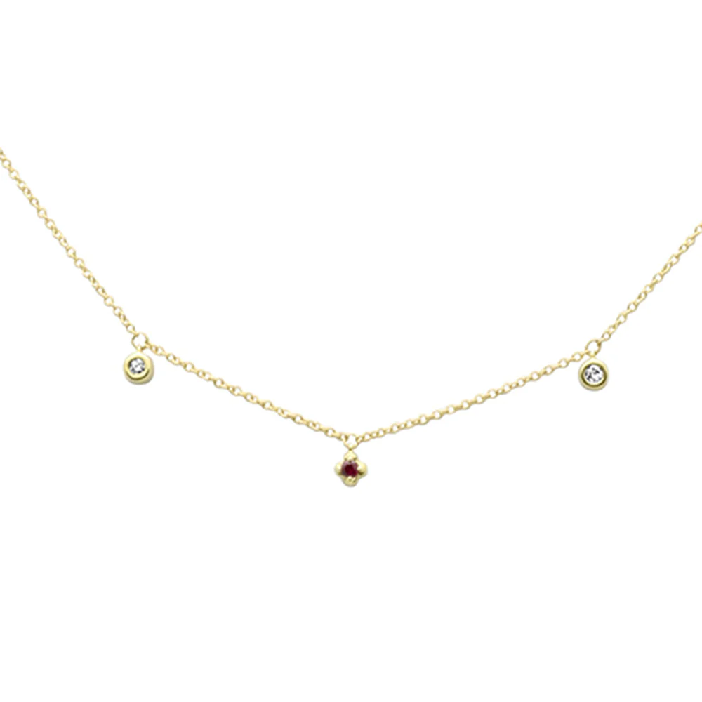 <span>DIAMOND CLOSEOUT! </span>.06ct G SI 14K Yellow Gold Diamond & Ruby Gemstones Pendant Necklace 16+2" Ext Long