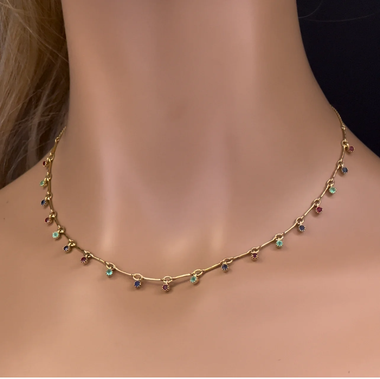 <span>GEMSTONE CLOSEOUT! </span> 1.22ct G SI 14K Yellow Gold Multi Color Gemstones Pendant Necklace 16+2"Ext Long Chain - Image 2