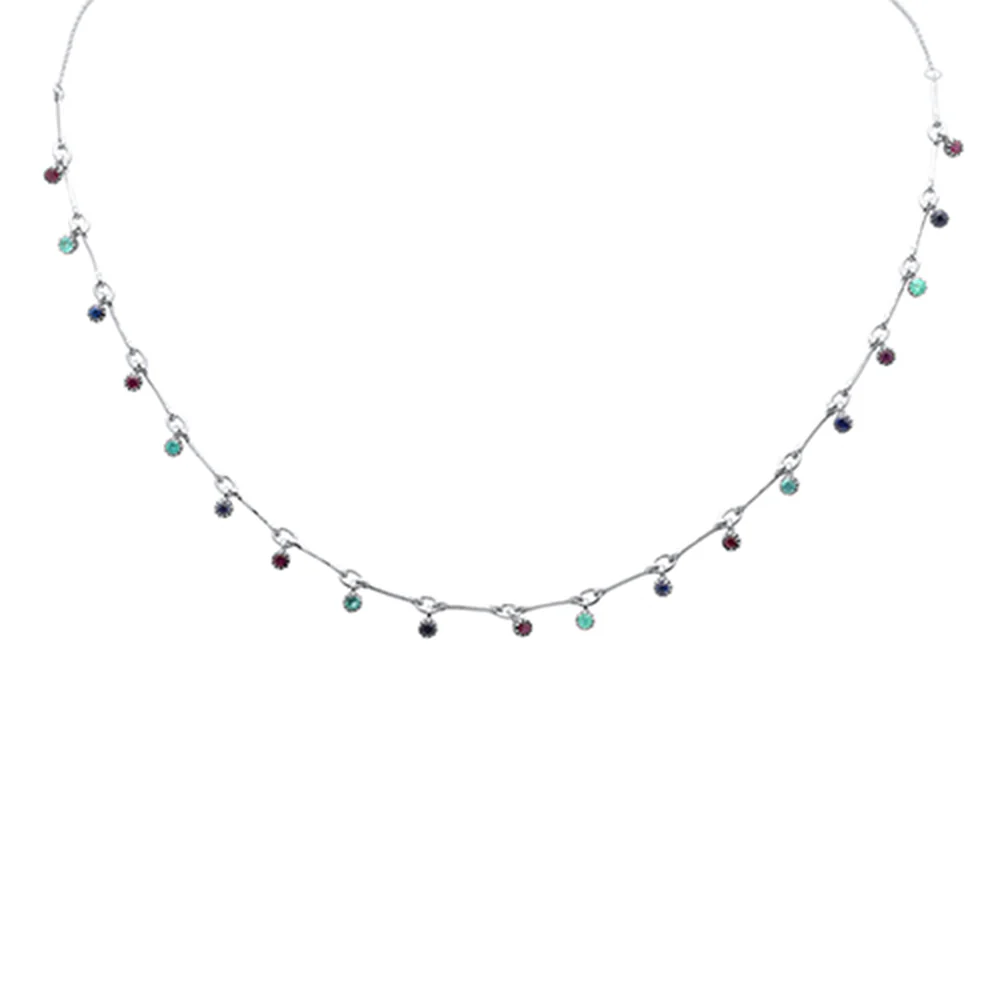 <span>GEMSTONE CLOSEOUT! </span>1.16ct G SI 14K White Gold Multi Color Gemstone Dangling Pendant Necklace 16" + 2" Ext