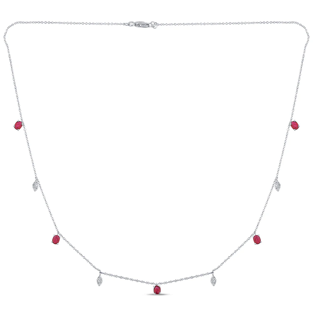 <span>DIAMOND CLOSEOUT! </span> 1.14ct G SI 14K White Gold Diamond & Ruby Gemstone Pendant Necklace 16+2" Long Chain