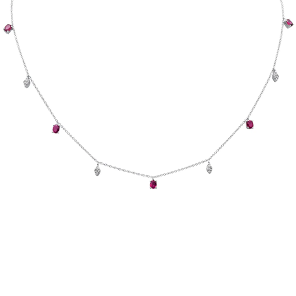 <span>DIAMOND CLOSEOUT! </span> 1.14ct G SI 14K White Gold Diamond & Ruby Gemstone Pendant Necklace 16+2" Long Chain - Image 3