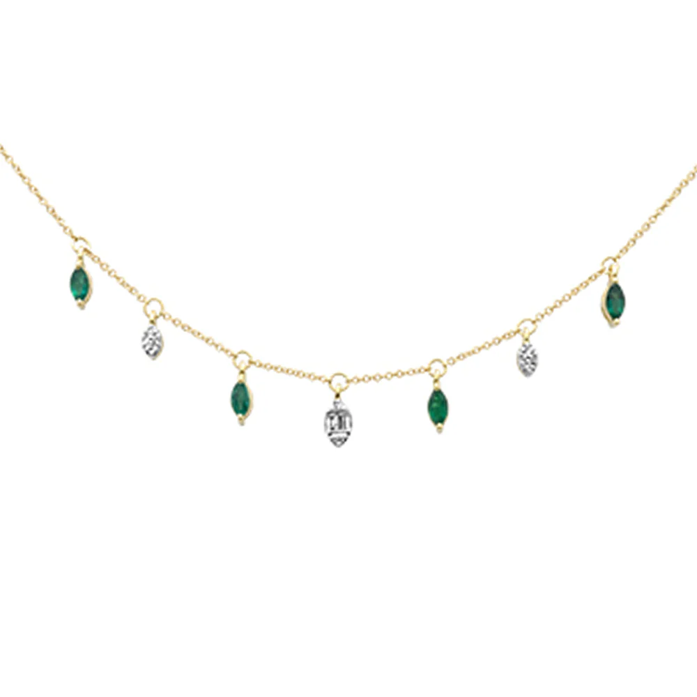 <span>DIAMOND CLOSEOUT! </span> .66ct G SI 14K Yellow Gold Diamond & Emerald Gemstone Pendant Necklace 16+2" Long Chain