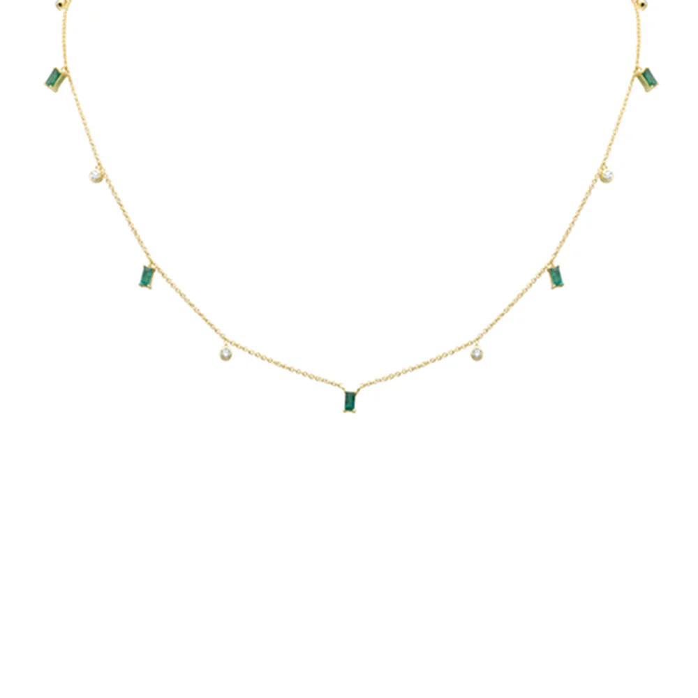 <span style="color:purple">SPECIAL!</span> .79ct G SI 14K Yellow Gold Diamond & Emerald Gemstone Necklace 16" + 2" Ext