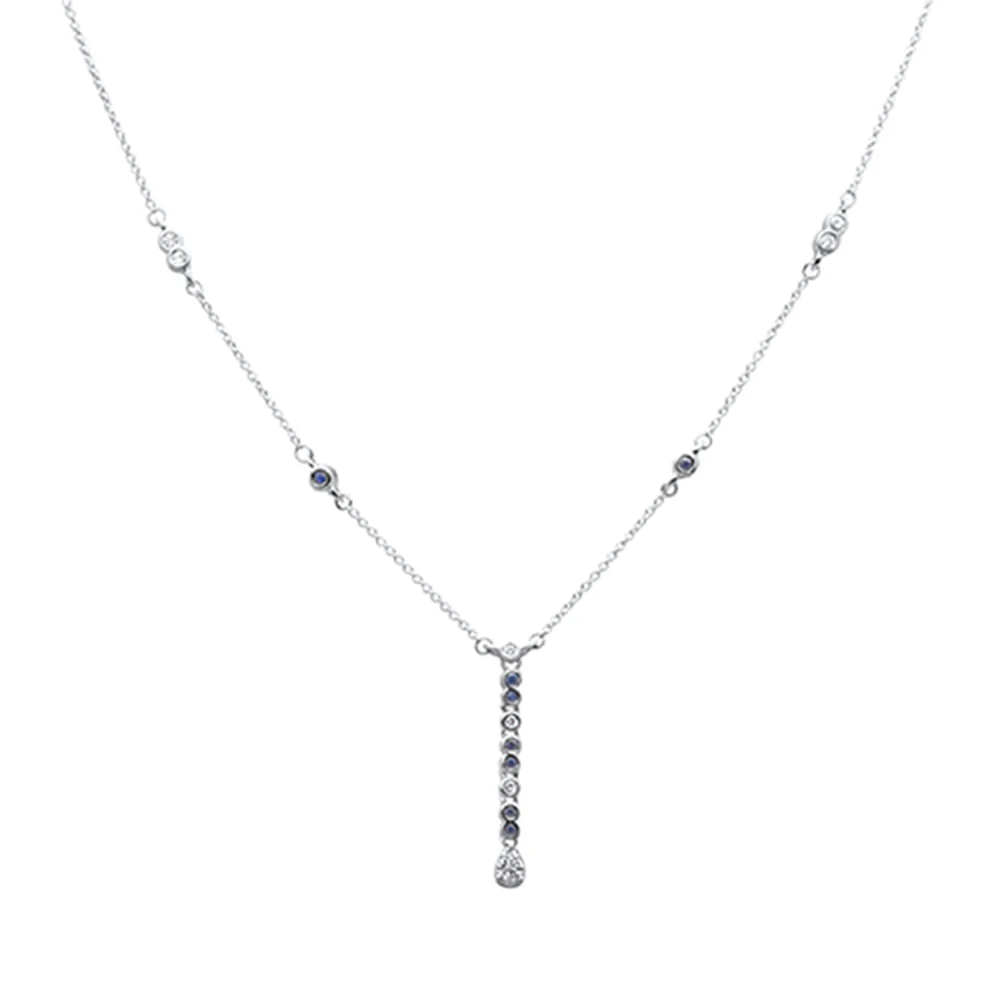 <span>DIAMOND CLOSEOUT! </span>.26ct G SI 14K White Gold Diamond & Blue Sapphire Gemstone Pendant Necklace 16+2" EXT Long