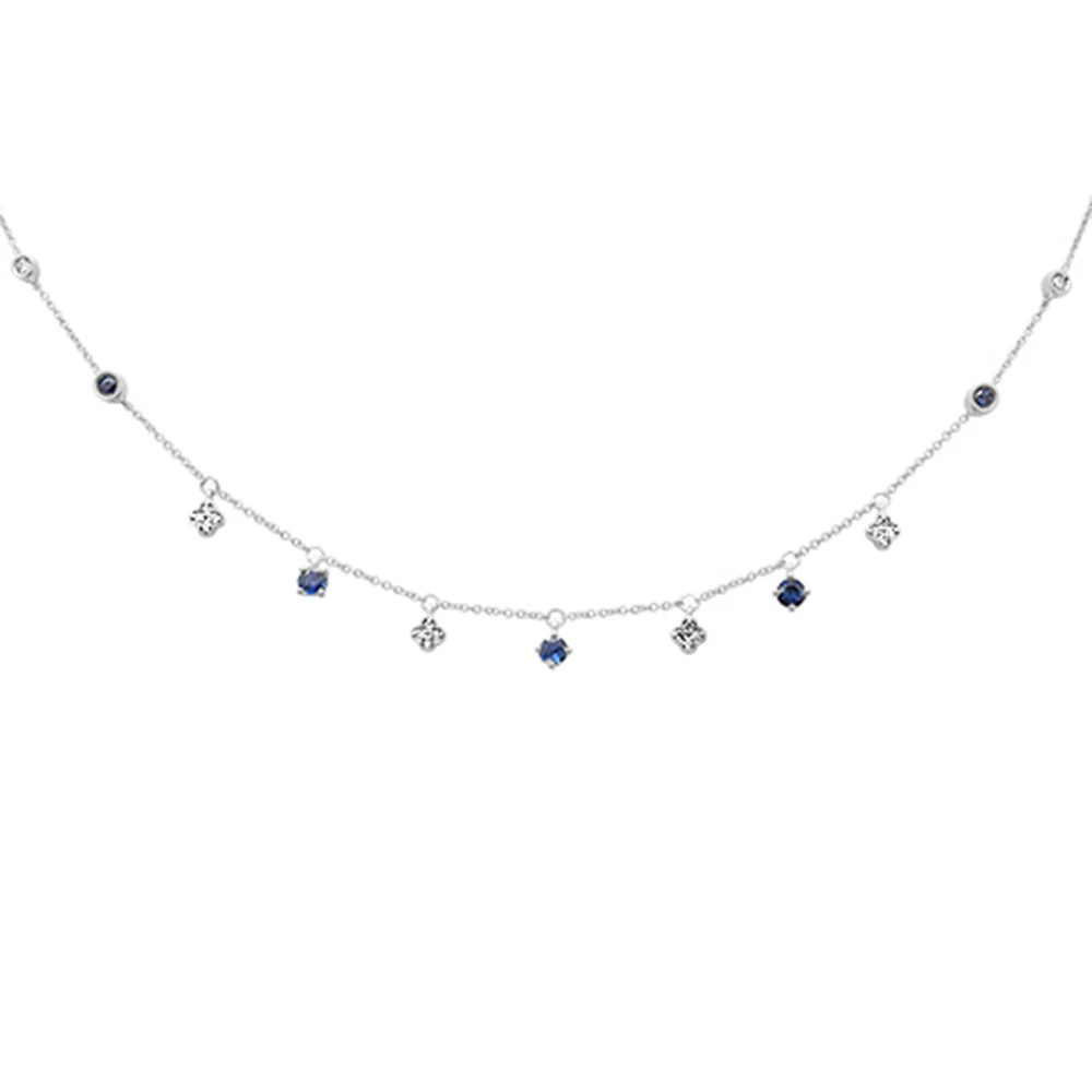 <span>GEMSTONE CLOSEOUT! </span> .88ct G SI 14K White Gold Diamond & Blue Sapphire Gemstone Pendant Necklace 16+2" Long Chain