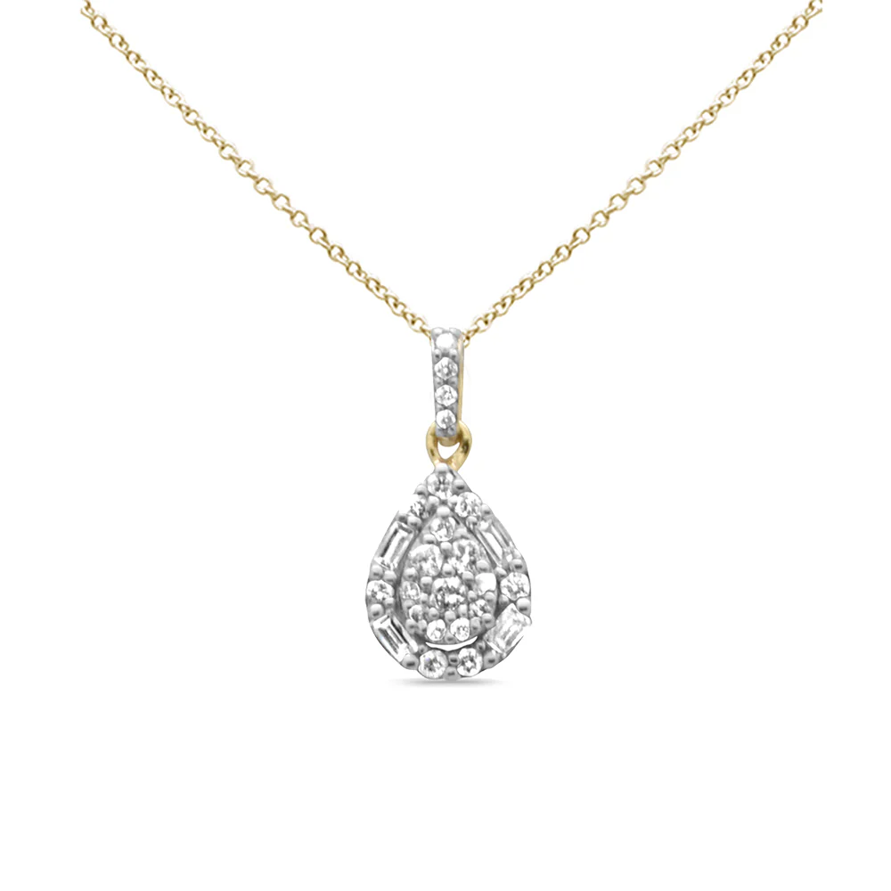 <span>DIAMOND CLOSEOUT! </span> .35ct G SI 14K Yellow Gold Round & Baguette Diamond Pendant Necklace 18" Long