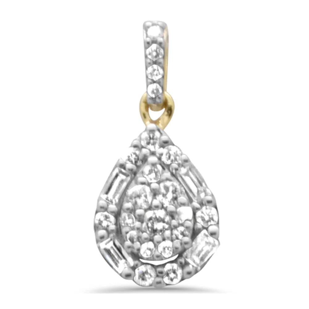 <span>DIAMOND CLOSEOUT! </span> .35ct G SI 14K Yellow Gold Round & Baguette Diamond Pendant Necklace 18" Long - Image 3