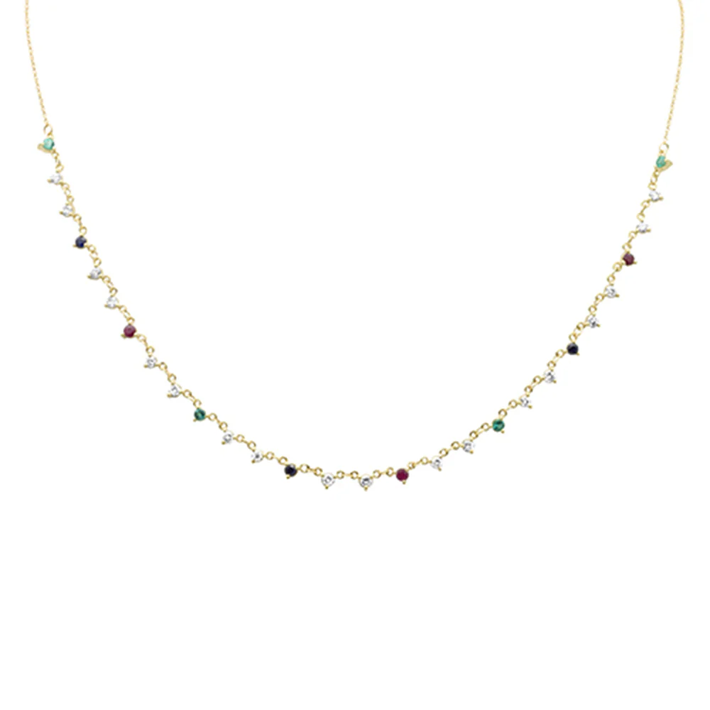 <span>GEMSTONE CLOSEOUT! </span> 1.71ct G SI 14K Yellow Gold Diamond & Multi Color Gemstones Pendant Necklace 16+2" Ext Long